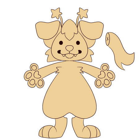 An image showing a drawing of a anthropomorphic dog standing facing forward, and a tail next to it. The whole thing is highlighted yellow.